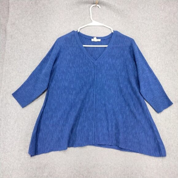 Eileen Fisher Pullover Sweater Wmns XS Oversize Linen Blue Shark Bite Hem V-Neck - Picture 1 of 12